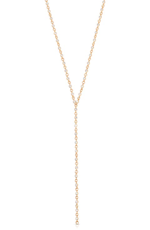 Dainty Cubic Zirconia Disc Chain Y-Necklace