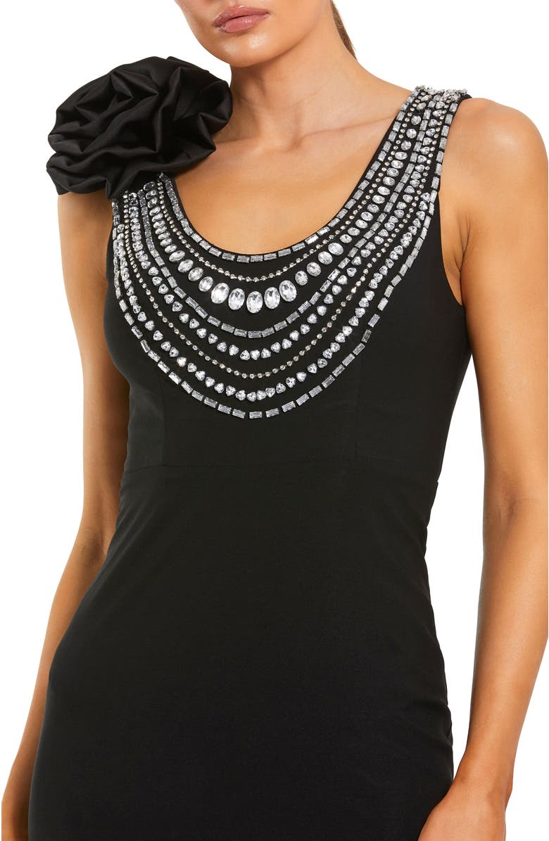 Mac Duggal Beaded Scoop Neck Jersey Gown With 3D Flower, Alternate, color, Black