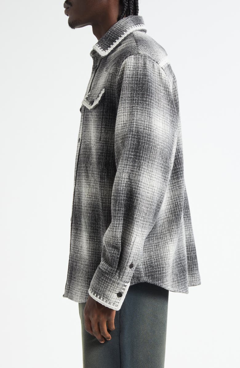 Golden Goose Journey Plaid Virgin Wool & Silk Blend Overshirt, Alternate, color, Pewter Gray/ Off White