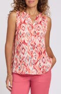 NYDJ Print Pleat Back Sleeveless Split Neck Blouse