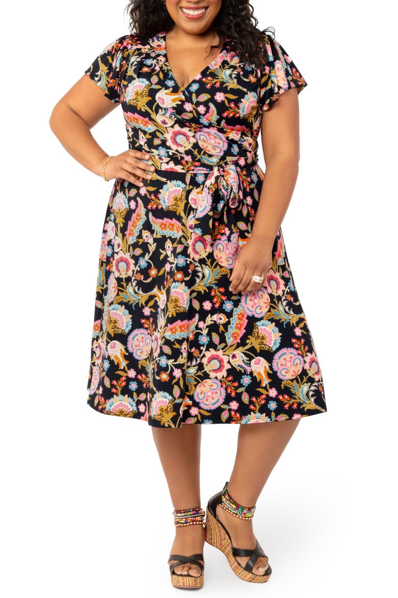Monique Tie Waist A-Line Dress, Main, color, FOLKLORE FLORAL BLACK
