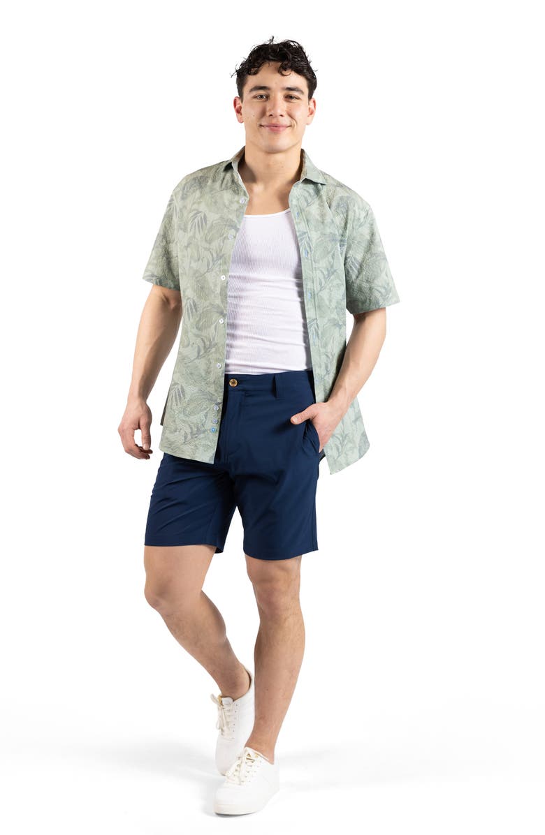 TailorByrd Tropical Leaves Short Sleeve Button-Up Shirt, Alternate, color, Sage