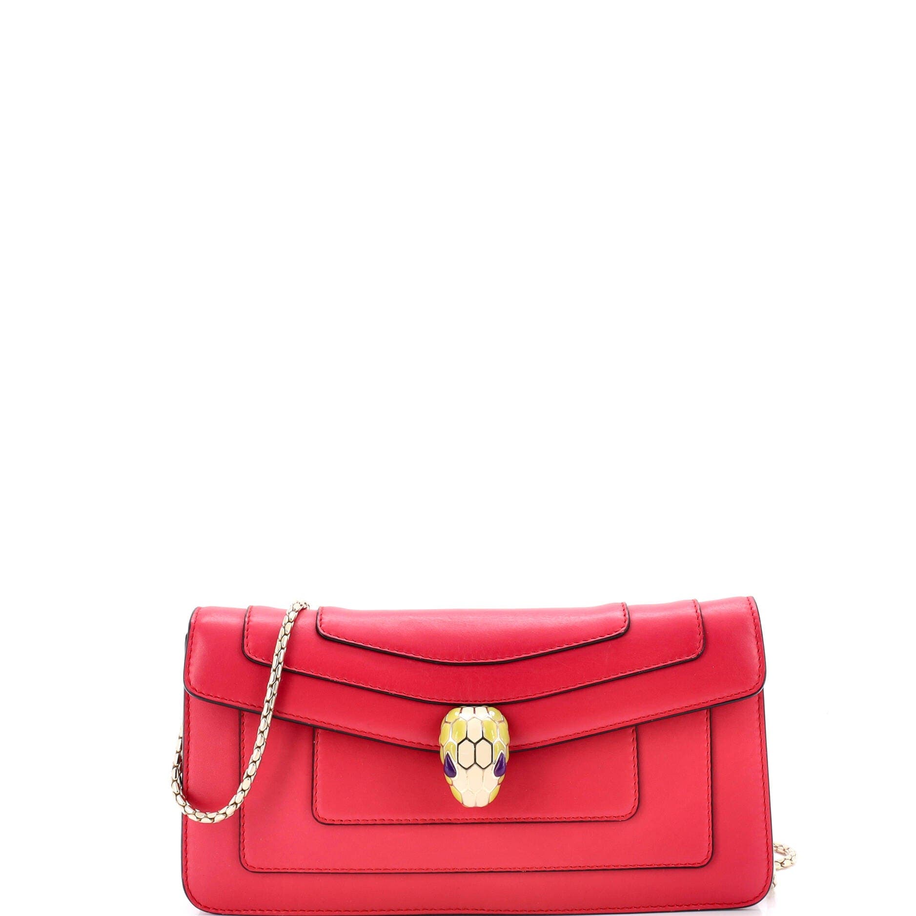 Serpenti Forever Chain Clutch Leather, Main, color, Pink