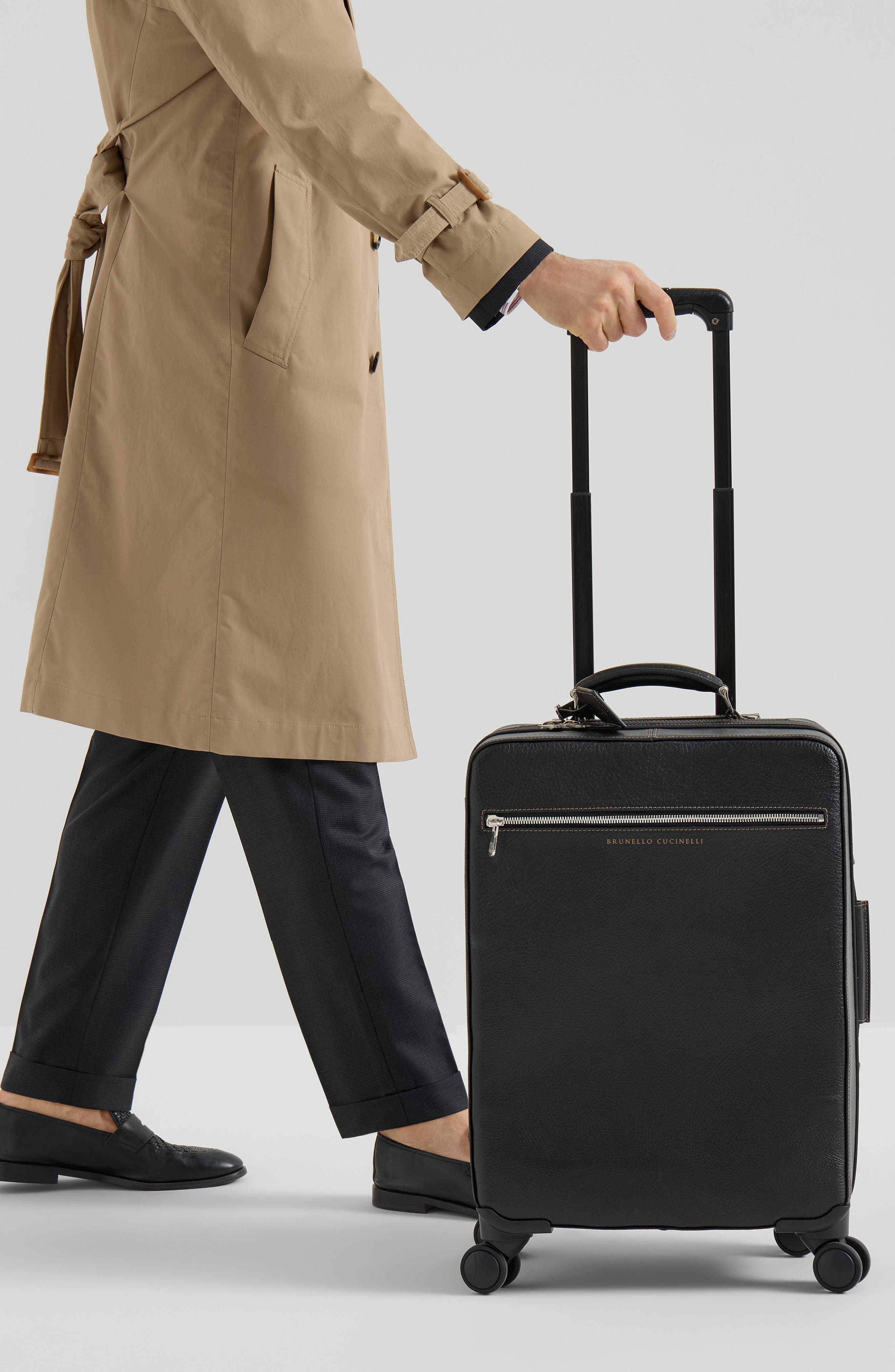 Brunello Cucinelli Grained calfskin suitcase, Alternate, color, Black