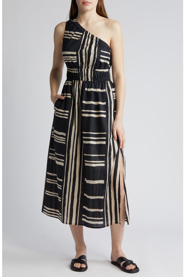 Selani Stripe One-Shoulder Cotton Midi Dress, Alternate, color, ISLAND STRIPE
