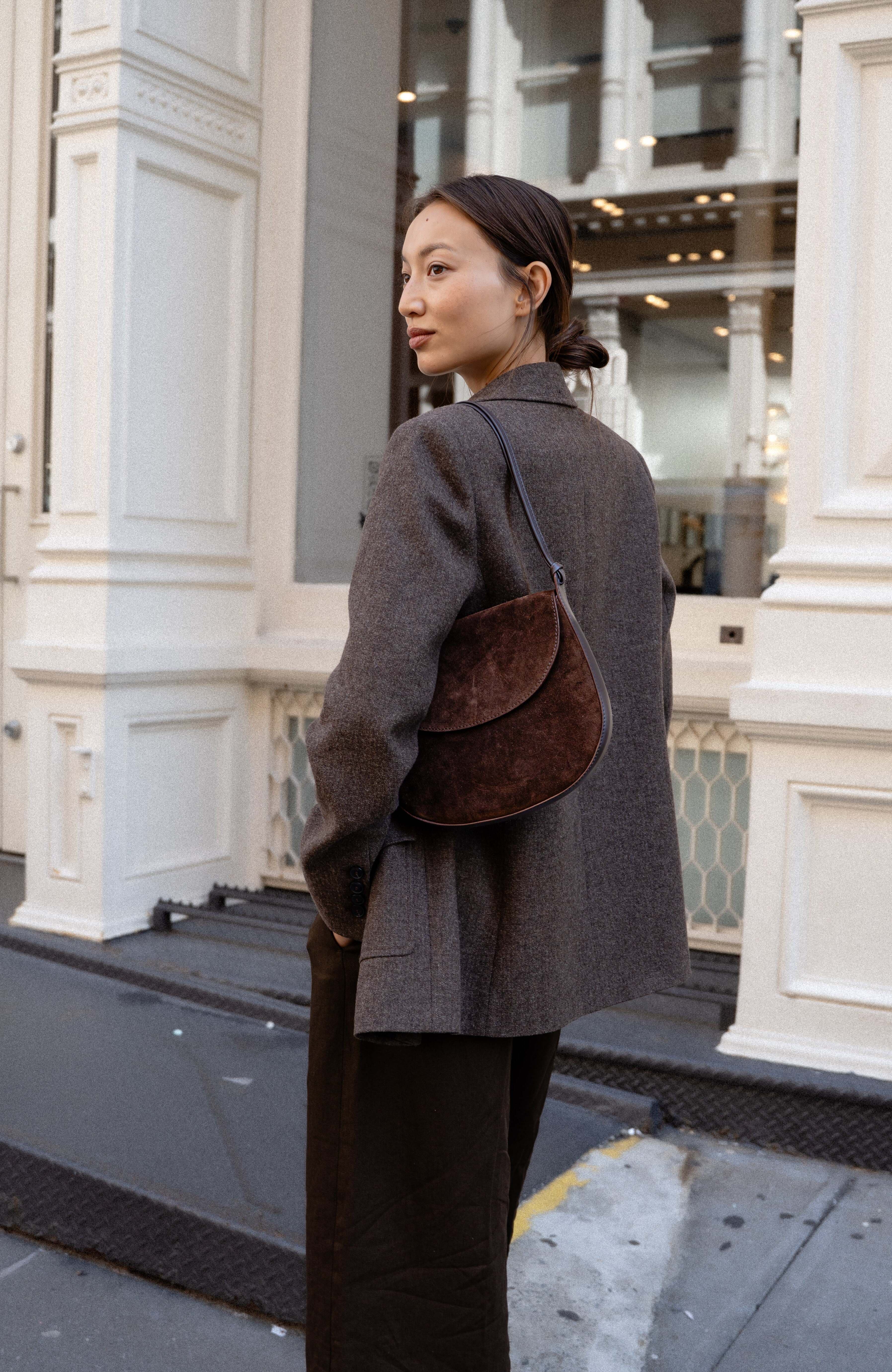 Juliette Suede Shoulder Bag, Alternate, color, Chocolate Suede
