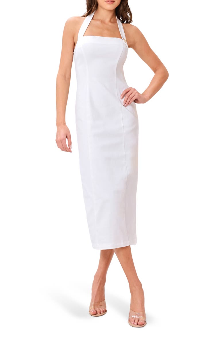 Denim Midi Dress, Main, color, WHITE