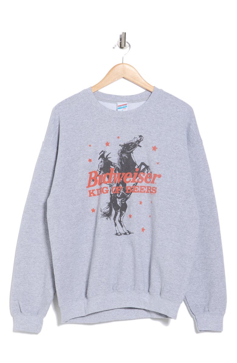 Junk Food Budweiser Rider Crewneck Sweatshirt, Alternate, color, Sport Grey