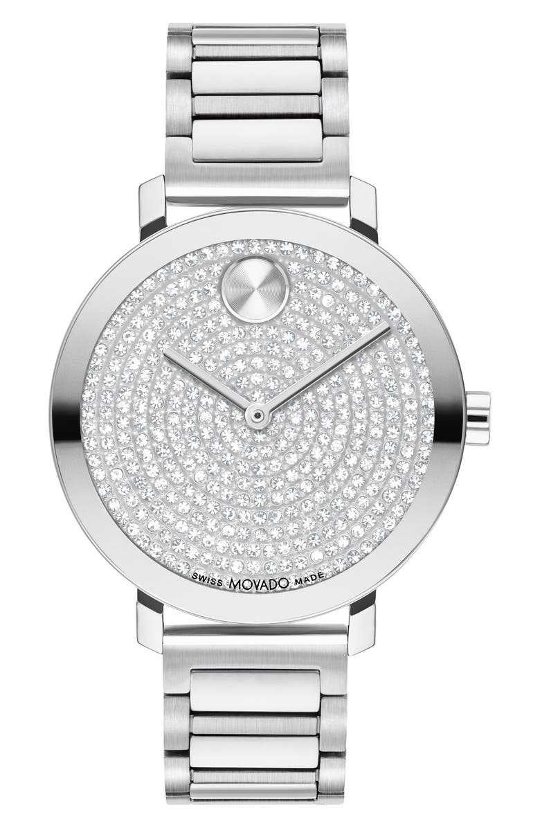 Movado Bold Evolution 2.0 Crystal Bracelet Watch, 34mm, Main, color, Silver
