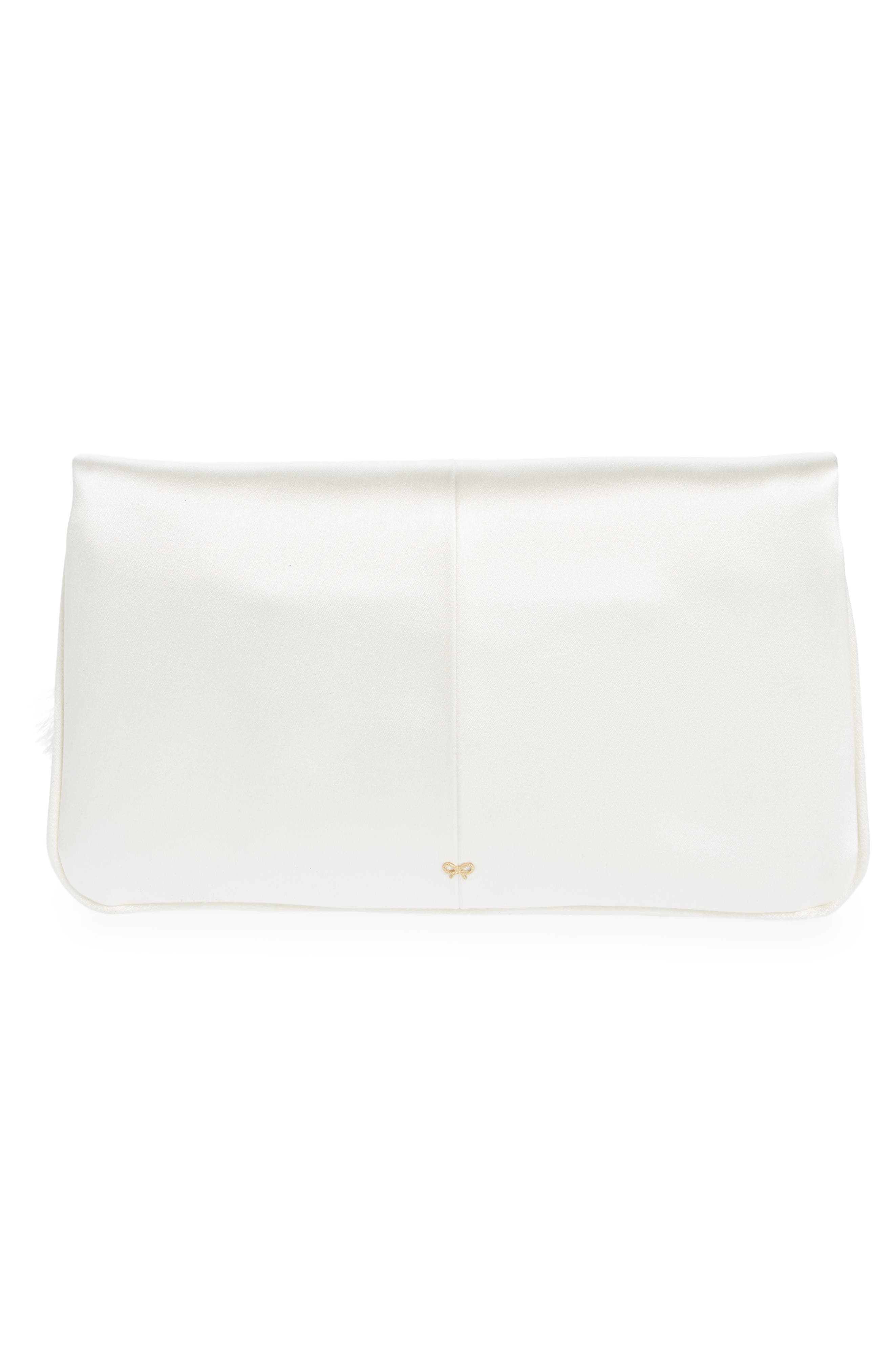 Anya Hindmarch Bow Double Face Satin Clutch, Alternate, color, Ivory