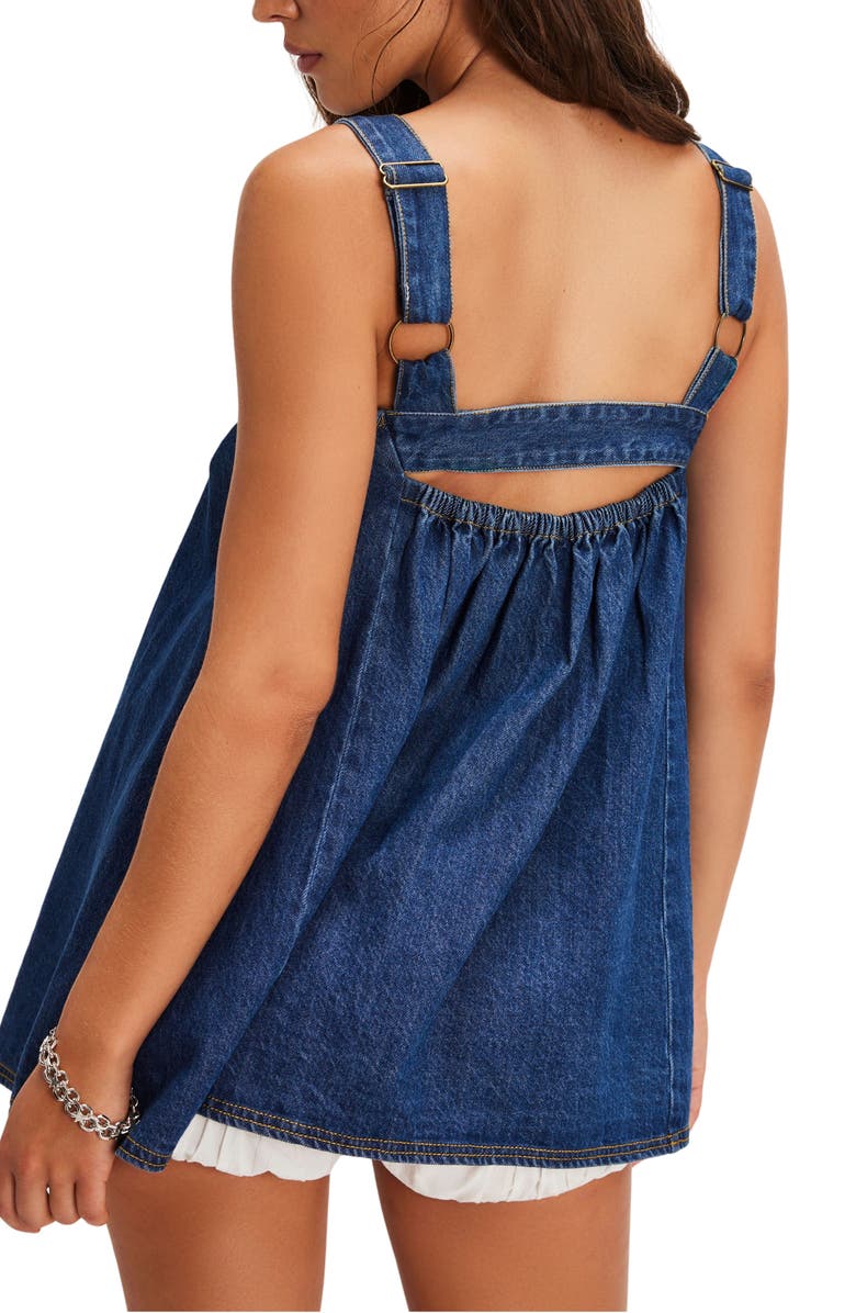 Free People Katie Denim Tunic Top, Alternate, color, Deep Wash