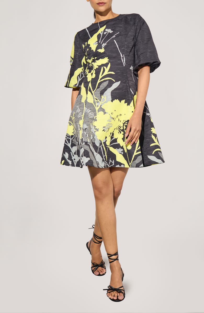 Ming Wang Modern Fit Shantung Metallic Minidress, Main, color, Lemon/ Mink/ Lunar Rock/ Black