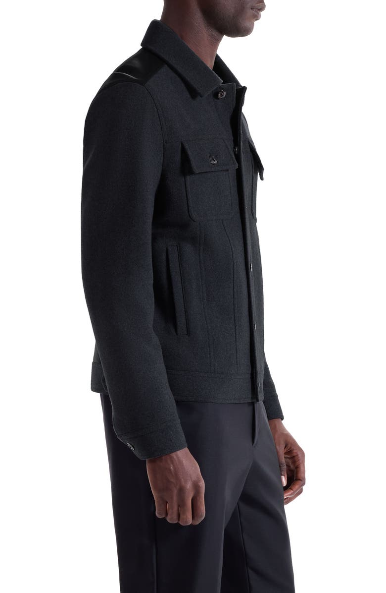 Bugatchi Hybrid Melton & Wool Trucker Jacket, Alternate, color, Anthracite