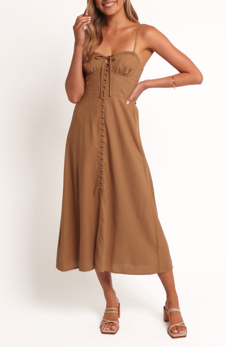 Petal & Pup Ida Cotton & Linen Sundress, Main, color, Golden Palm