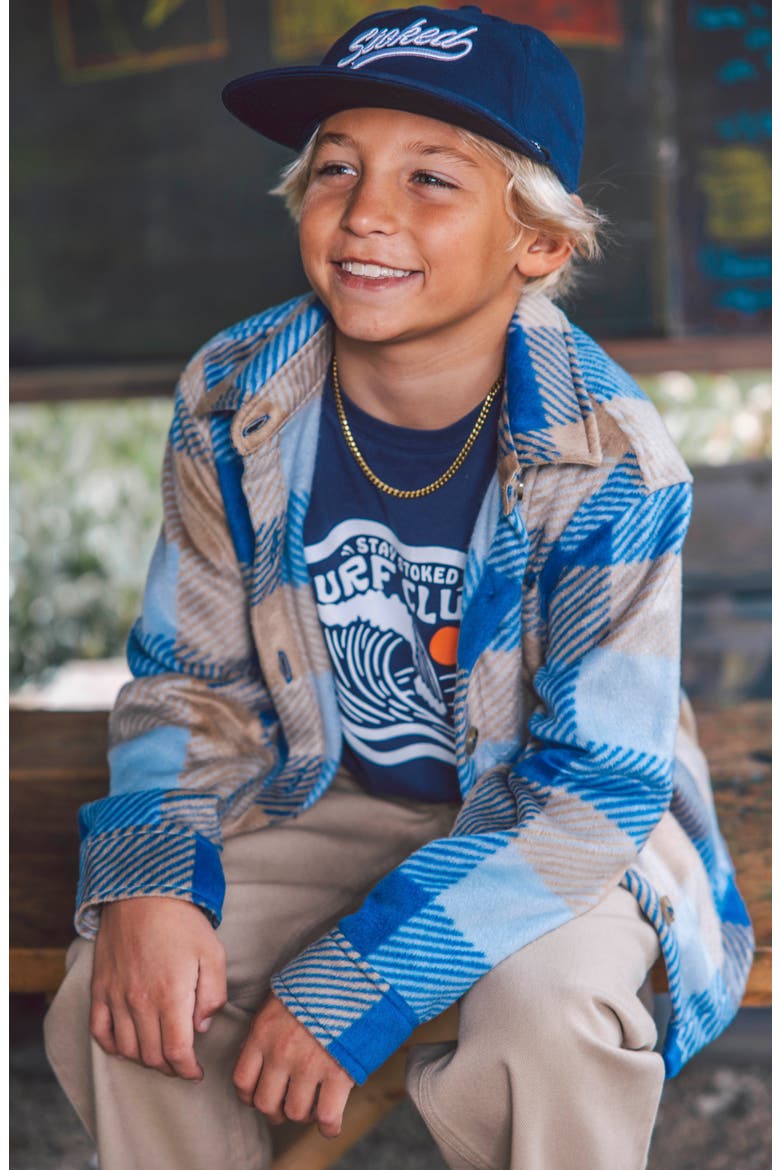 Kids' Alpine Plaid Fleece Button-Up Shirt, Alternate, color, CROWN BLUE