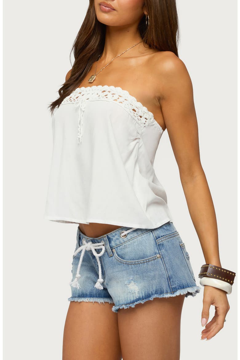 Pearle Crochet Trim Strapless Top, Alternate, color, WHITE