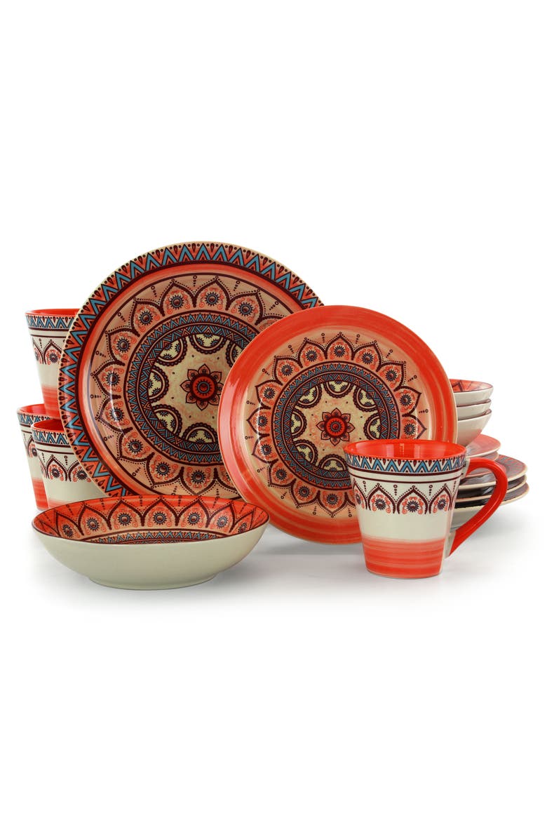 Elama Zen Rust Mozaik 16 Piece Dinnerware Set, Main, color, Orange