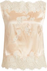 DÔEN Viviane Lace Trim Silk Satin Top