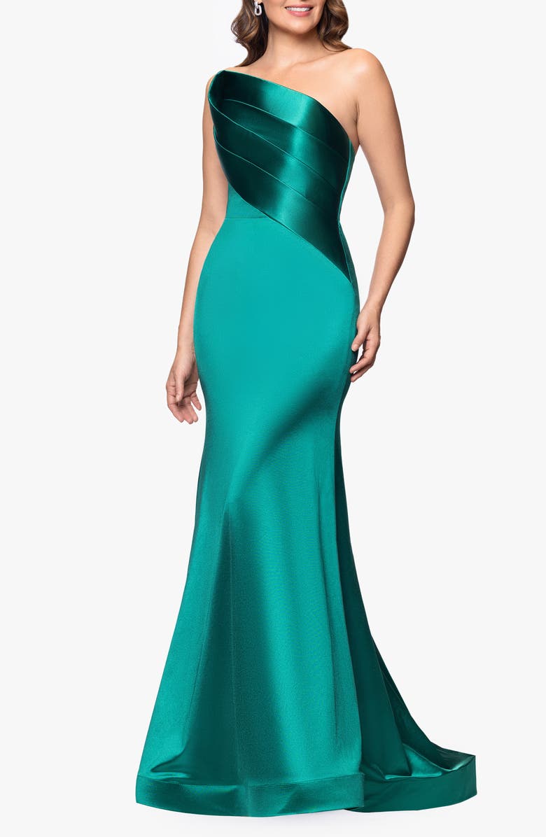 Betsy & Adam Royal Strapless Satin Mermaid Gown, Alternate, color, Emerald