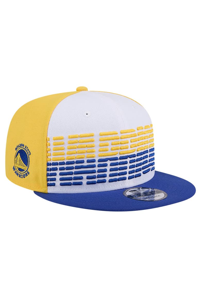 Men's New Era White/Royal Golden State Warriors Throwback Gradient Tech Font 9FIFTY Snapback Hat, Main, color, White