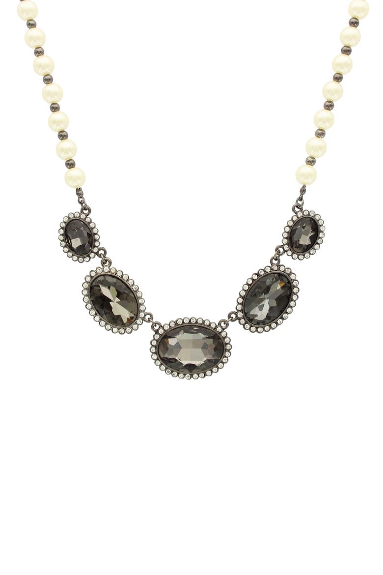 Silver-Tone Royally Oval Bib Necklace, Main, color, SILVER / WHITE