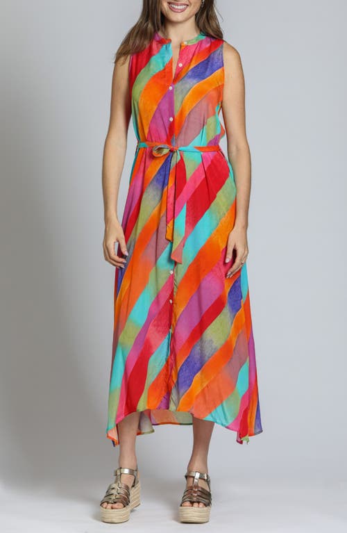 Apny Print Sleeveless Maxi Shirtdress In Orange/purple Multi