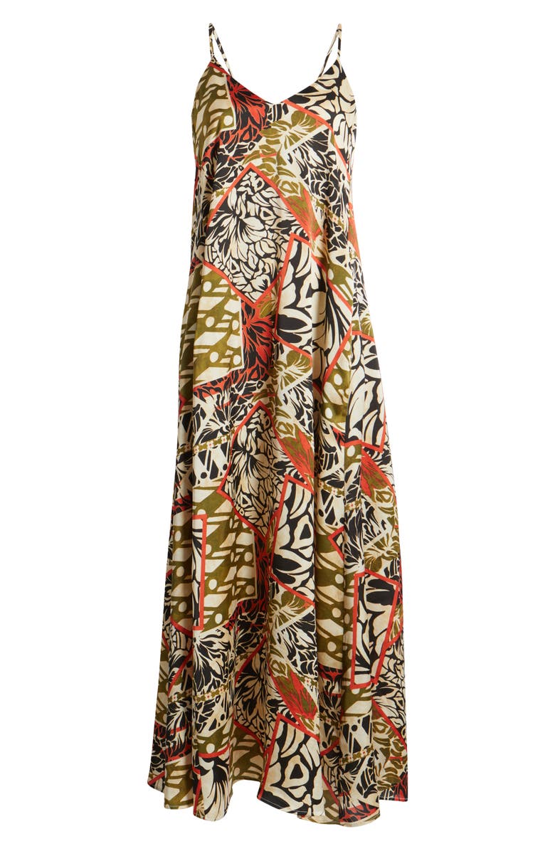 Tahari ASL Mixed Print Charmeuse Maxi Slipdress, Main, color, Black Natural