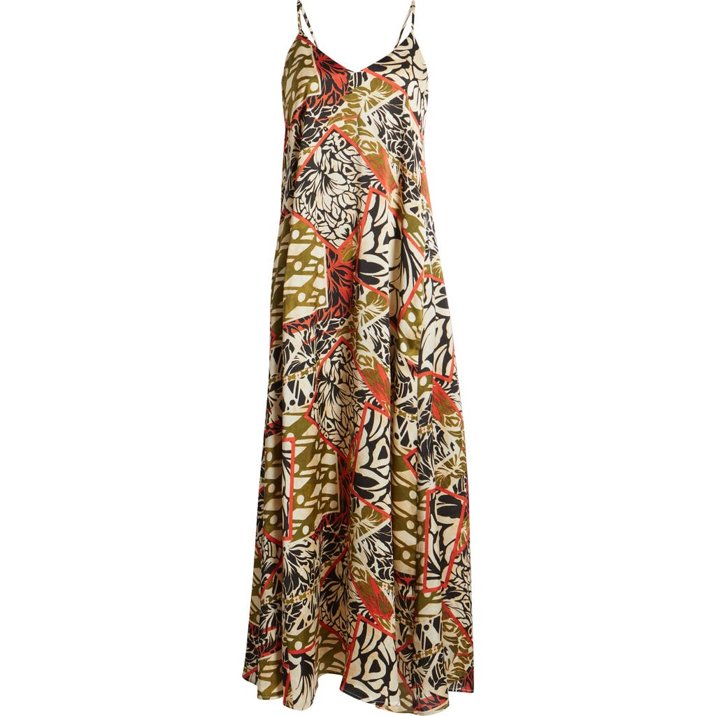 Tahari Asl Mixed Print Charmeuse Maxi Slipdress In Black Natural