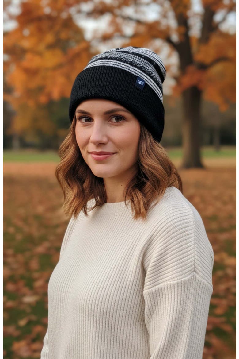 Merino Wool Modern Fair Isle Knit Beanie, Alternate, color, Black
