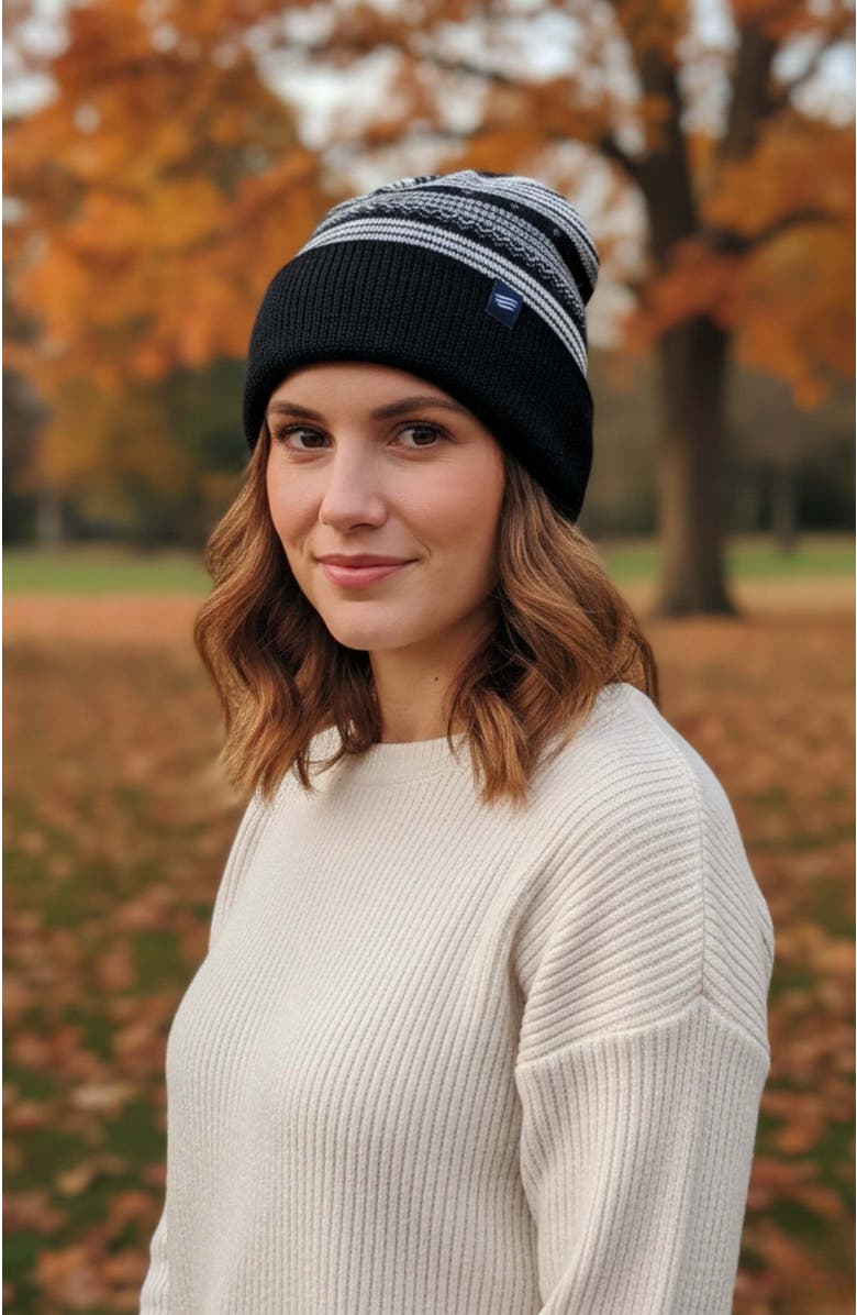 United By Blue Merino Wool Modern Fair Isle Knit Beanie, Alternate, color, Black