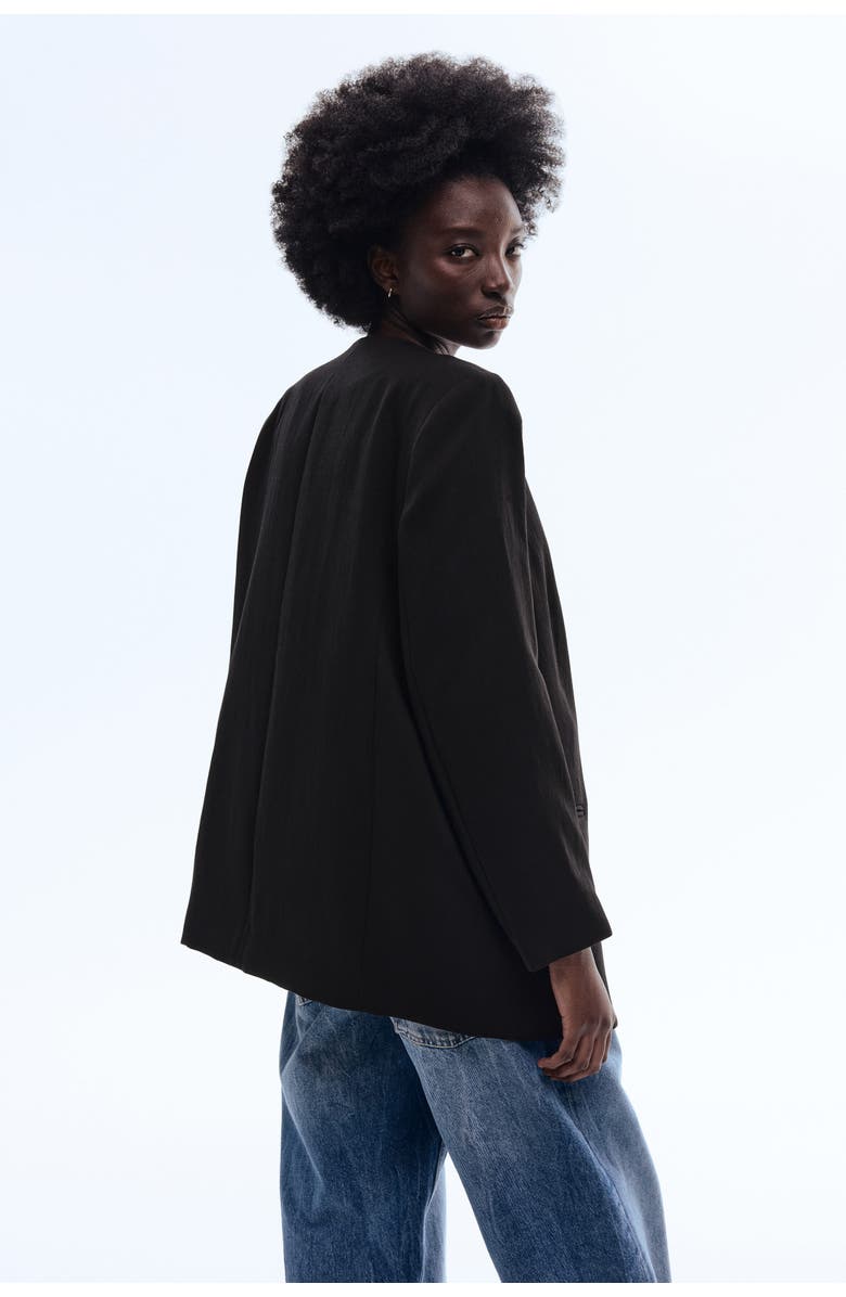 H&M Collarless Blazer, Alternate, color, Black