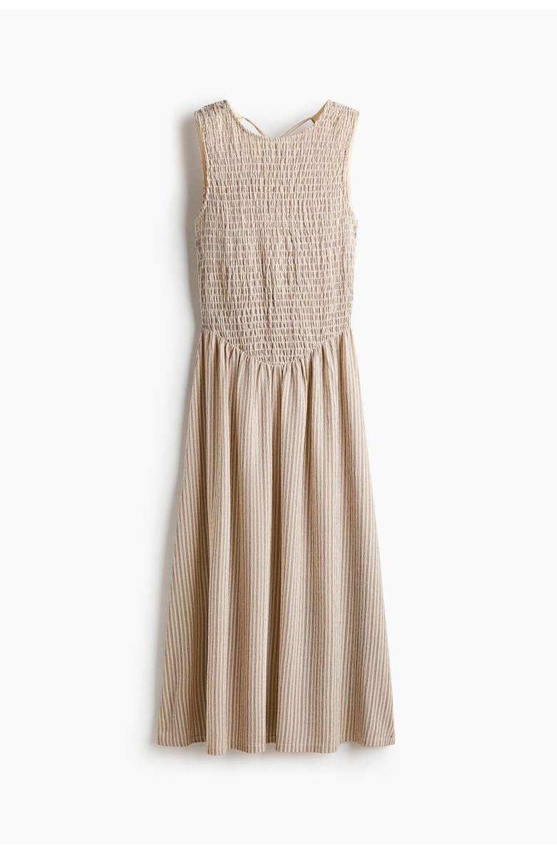 H&M Smocked-bodice Open-back Dress, Main, color, Light Beige/Striped