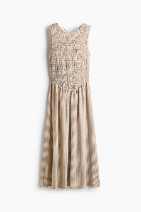Smocked-bodice Open-back Dress