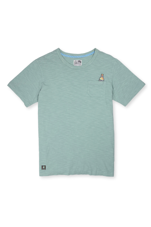 Baja Llama Cerveza For My Face-a Slub Pima Pocket Tee In Green