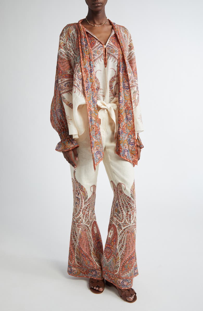 Zimmermann Rhiannon Paisley Tie Neck Top, Alternate, color, Cream Paisley