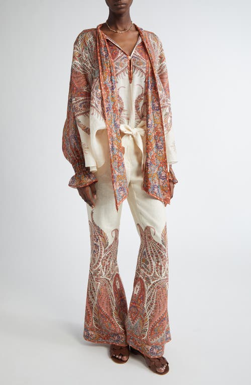 Zimmermann Rhiannon Multicolor Flared Pants With Drawstring Waist And Paisley Print In Cotton Woman In Cream Paisley