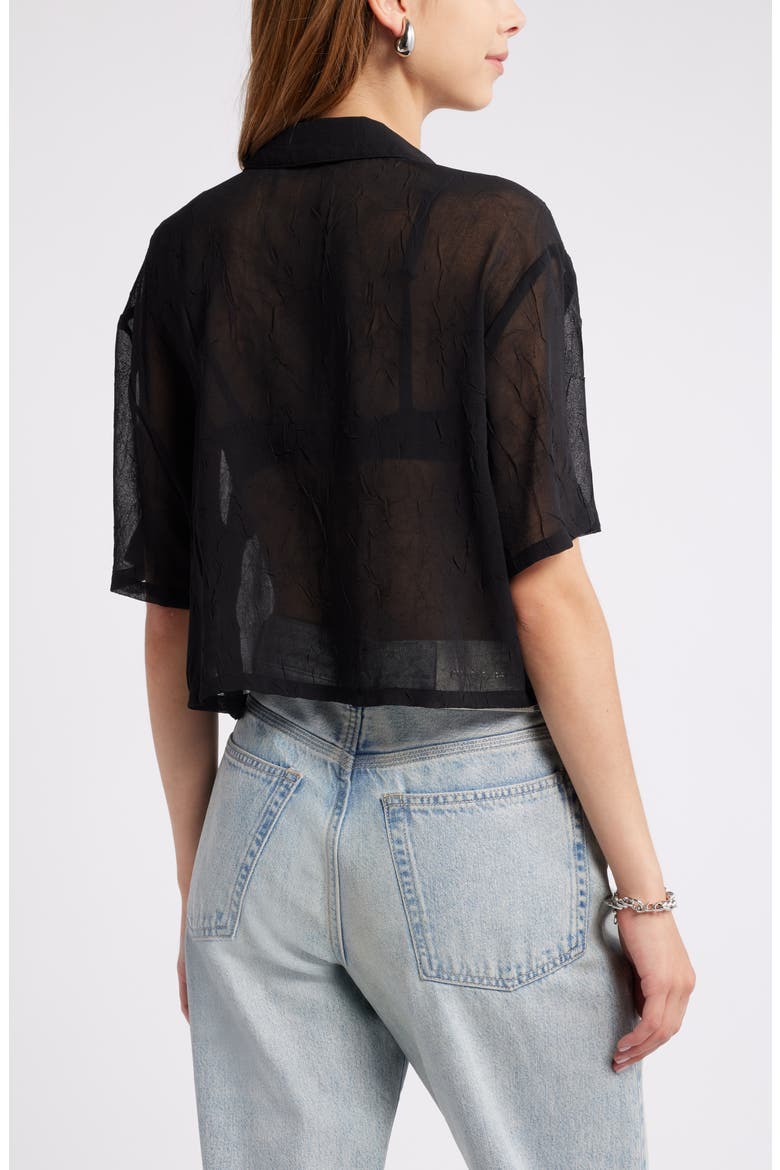 Sheer Crop Button-Up Shirt, Alternate, color, BLACK