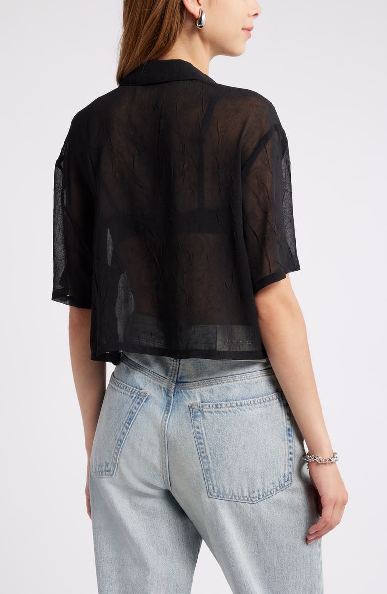 Open Edit Sheer Crop Button-Up Shirt, Alternate, color, Black