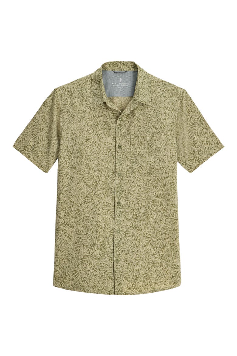 Amp Lite II Short Sleeve Button-Up Shirt, Main, color, OLIVE FROND PRINT