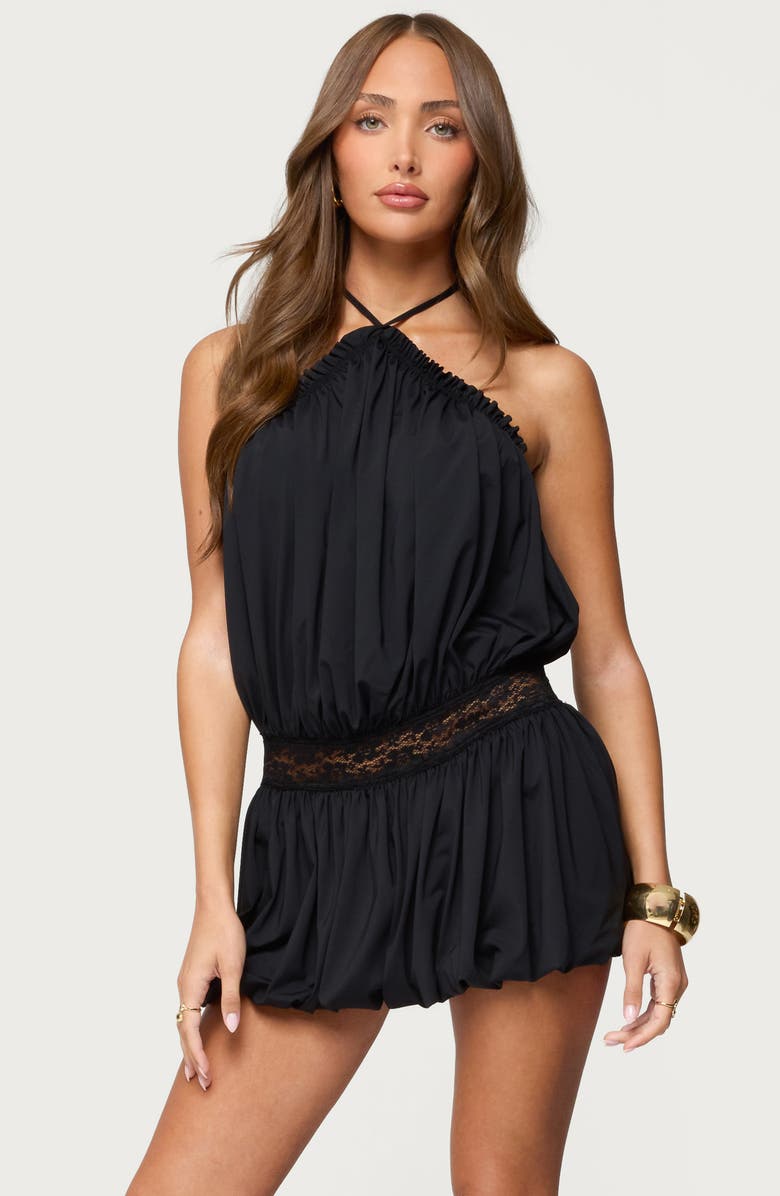 EDIKTED Aida Open Back Bubble Hem Halter Minidress, Alternate, color, Black