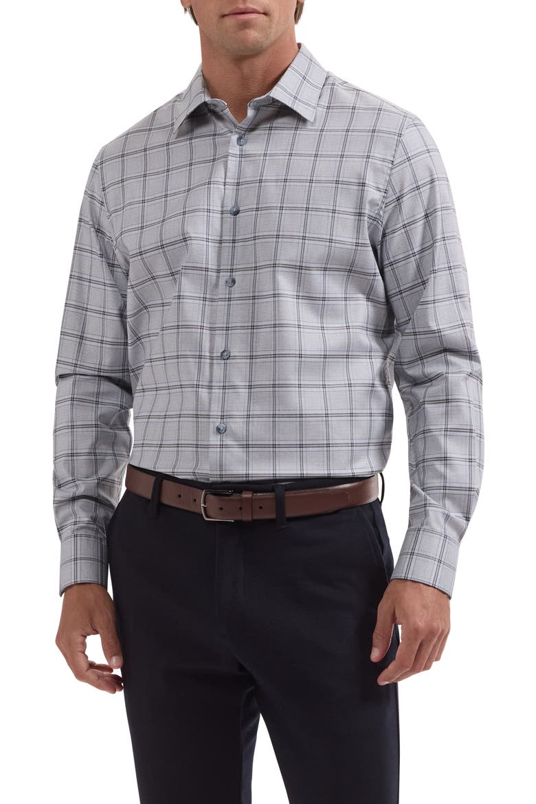 Julian Shaped Fit Plaid Stretch Button-Up Shirt, Main, color, AIR BLUE
