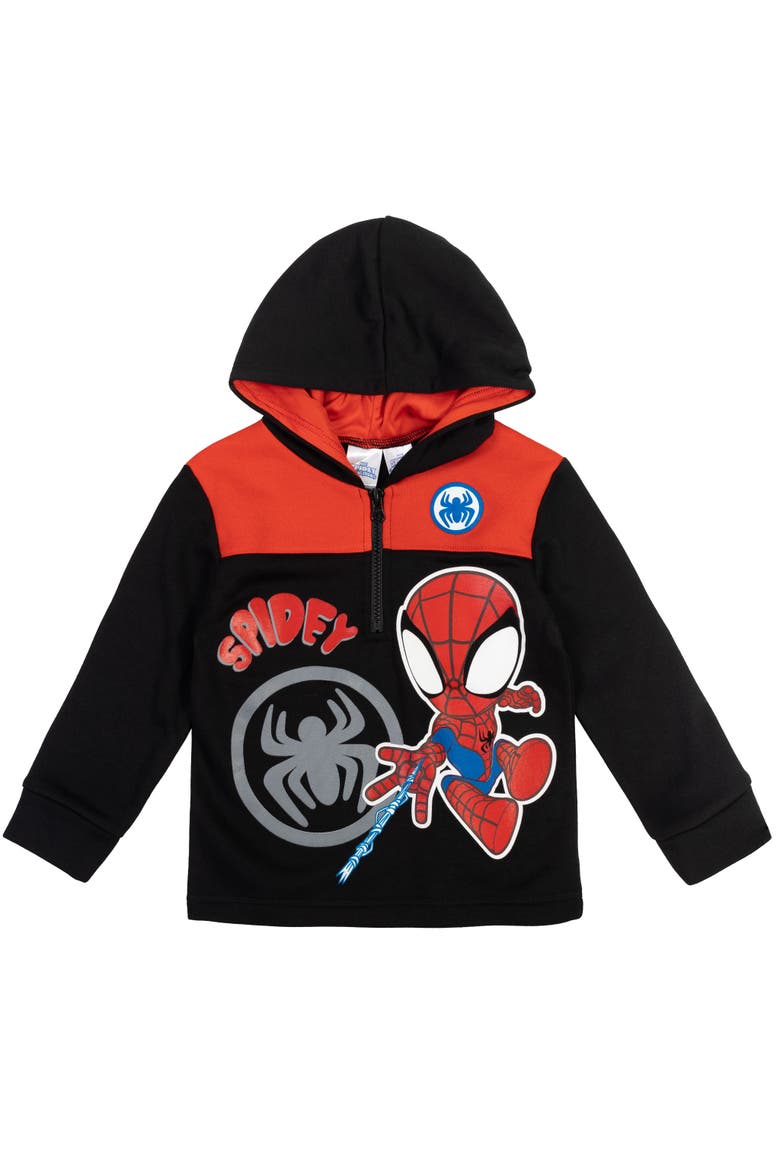 Spider-Man Fleece Quarter-Zip Hooded Sweatshirt, Alternate, color, Spidey Black