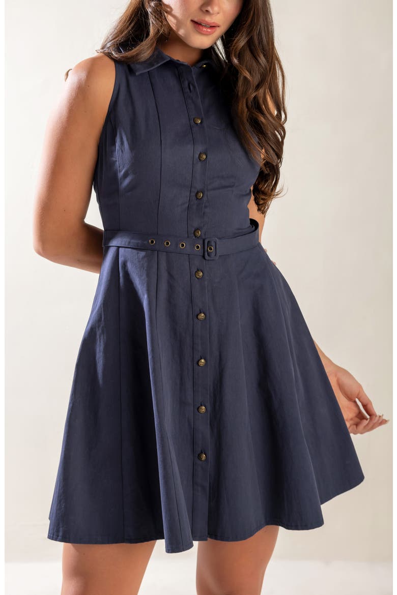 Solid Sleeveless Cotton Fit & Flare Shirtdress, Alternate, color, NAVY