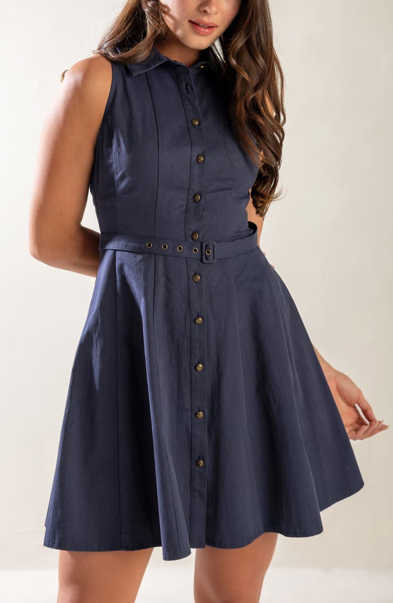 FREEMARKET Solid Sleeveless Cotton Fit & Flare Shirtdress, Alternate, color, Navy