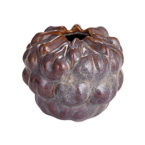 Stoneware Formed Decorative Vase with Reactive Glaze, Blue and Brown