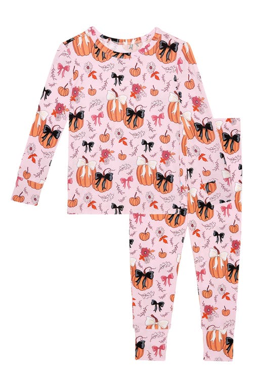 Posh Peanut Kids' Regan Pumpkin Print Fitted Two-piece Pajamas In Pink