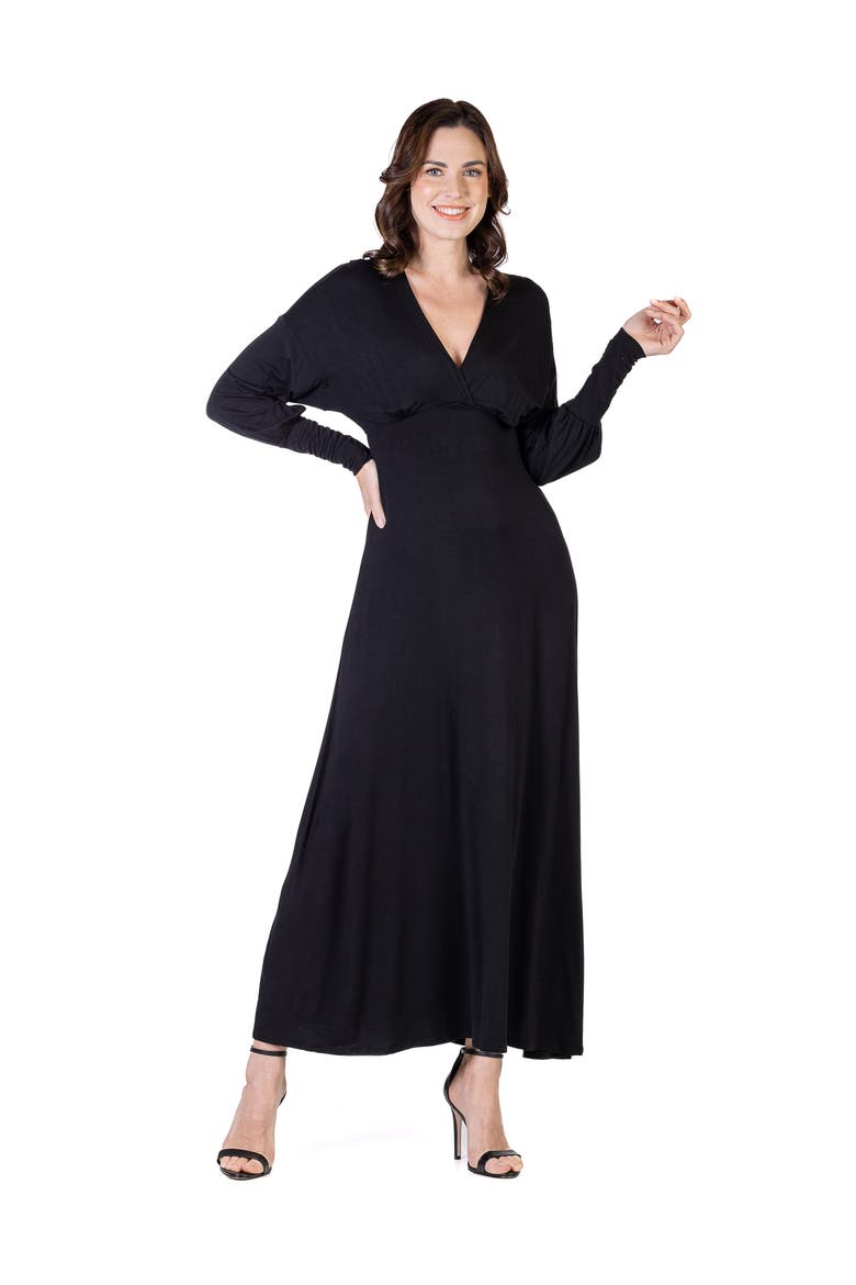 V-Neck Long Sleeve Maxi Dress, Alternate, color, Black