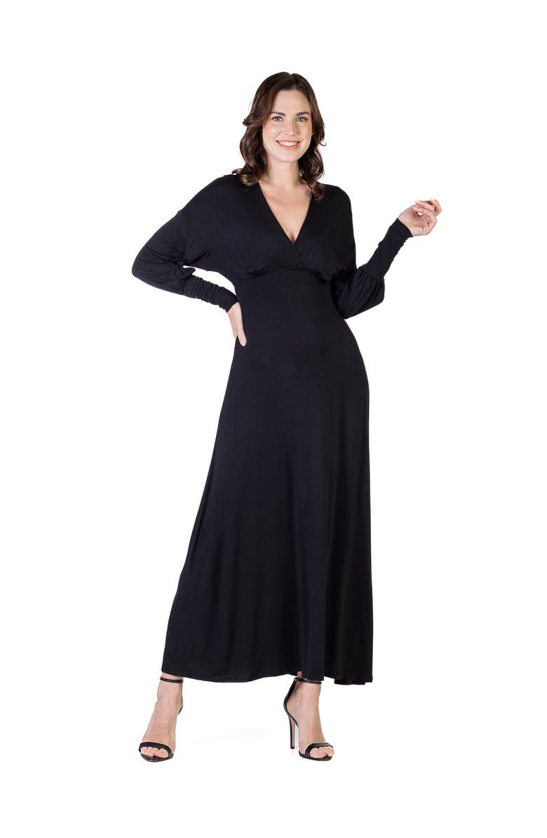 24seven Comfort Apparel V-Neck Long Sleeve Maxi Dress, Alternate, color, Black