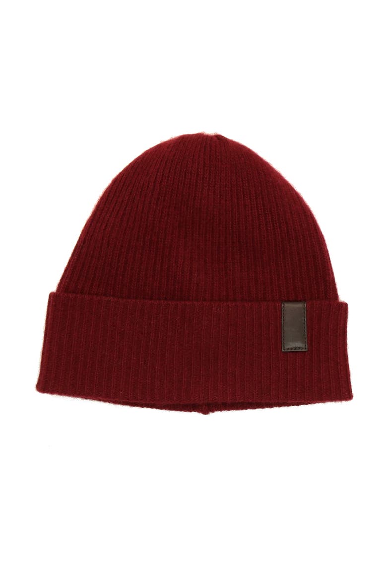 Cashmere beanie with leather tab, Main, color, RUM
