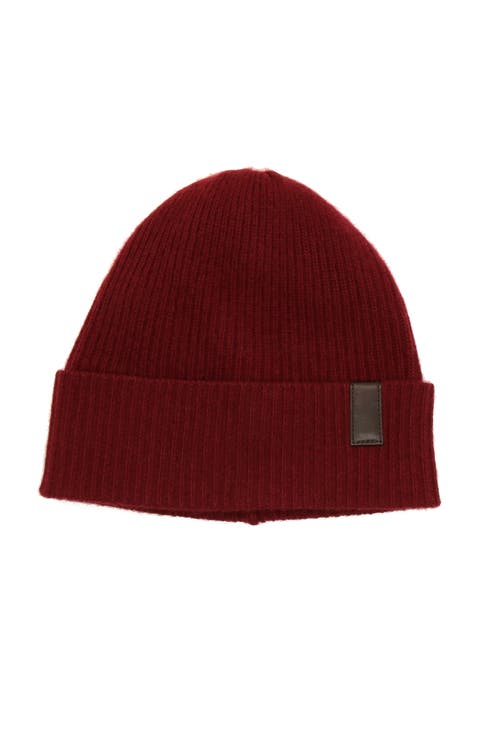 Cashmere beanie with leather tab